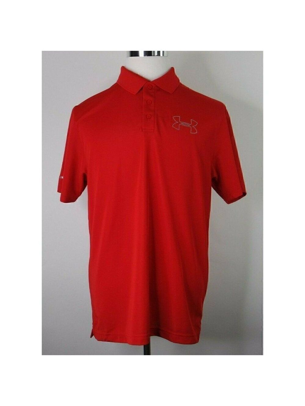 Under Armour Heatgear Loose Fit Coldblack Mens Size Large Red S/s Polo Shirt Euc